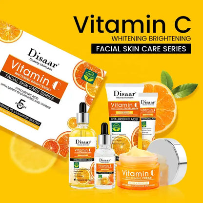 DISAAR BEAUTY® – Kit Facial Vitamina C | 5 en 1 (Crema facial, Limpiador facial, Tónico, Serum & Crema de contorno de ojos)
